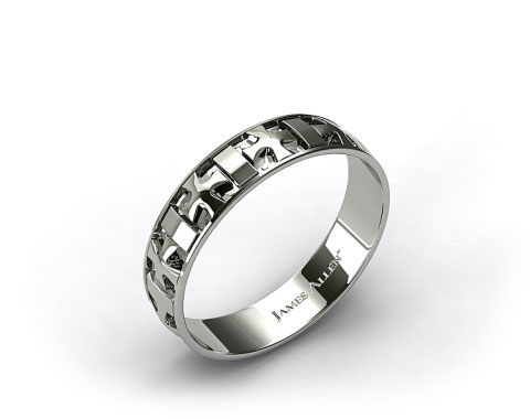 14k White Gold 6mm Iron Cross Comfort Fit Wedding Band